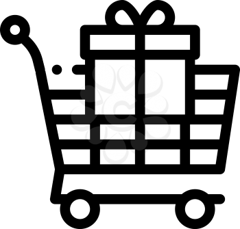 Trolley with Gift Icon Vector. Outline Trolley with Gift Sign. Isolated Contour Symbol Illustration