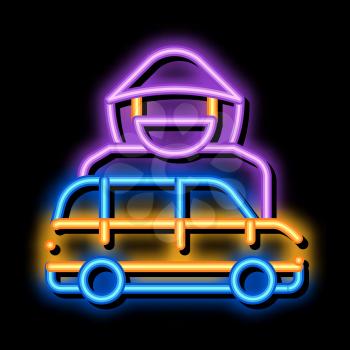 Car Driver Logo neon light sign vector. Glowing bright icon Car Driver Logo sign. transparent symbol illustration
