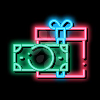 Money Currency Gift neon light sign vector. Glowing bright icon Money Currency Gift sign. transparent symbol illustration