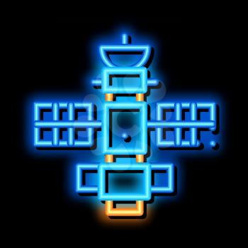 Space Satellite Station neon light sign vector. Glowing bright icon Space Satellite Station sign. transparent symbol illustration