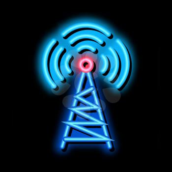 Radio Tower Antenna neon light sign vector. Glowing bright icon Radio Tower Antenna sign. transparent symbol illustration