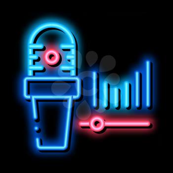 Microphone Audio Waves neon light sign vector. Glowing bright icon Microphone Audio Waves sign. transparent symbol illustration