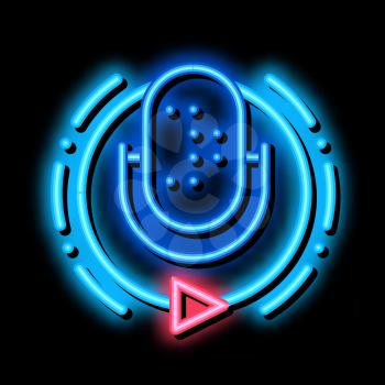 Broadcasting Microphone neon light sign vector. Glowing bright icon Broadcasting Microphone sign. transparent symbol illustration
