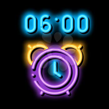 Alarm Clock Time neon light sign vector. Glowing bright icon Alarm Clock Time sign. transparent symbol illustration