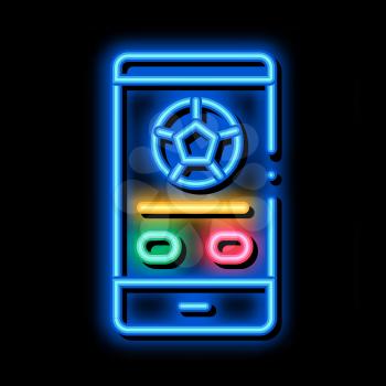 Football Match On Phone neon light sign vector. Glowing bright icon Football Match On Phone sign. transparent symbol illustration