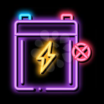 Dead Battery neon light sign vector. Glowing bright icon Dead Battery sign. transparent symbol illustration