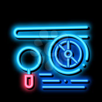 Engine Magnifier neon light sign vector. Glowing bright icon Engine Magnifier sign. transparent symbol illustration