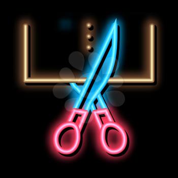 Scissors Cutting neon light sign vector. Glowing bright icon Scissors Cutting sign. transparent symbol illustration