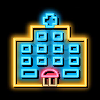 Hospital Building neon light sign vector. Glowing bright icon Hospital Building sign. transparent symbol illustration