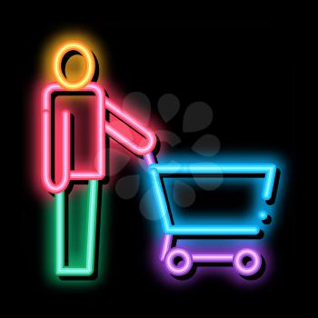 Customer Cart neon light sign vector. Glowing bright icon Customer Cart sign. transparent symbol illustration