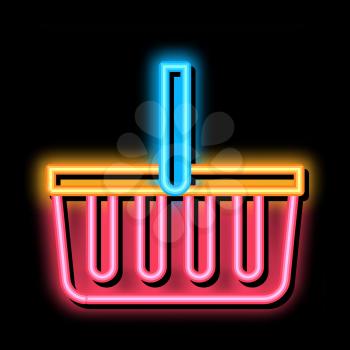 Shop Basket neon light sign vector. Glowing bright icon Shop Basket sign. transparent symbol illustration