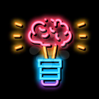 Brain Idea Lamp neon light sign vector. Glowing bright icon Brain Idea Lamp sign. transparent symbol illustration