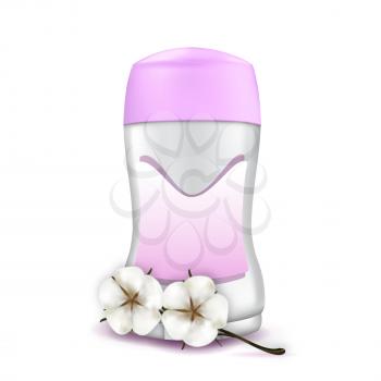 Deodorant Blank Package And Aromatic Flower Vector. Fragrance Deodorant Pack Hygienic Aroma Product And Blossom Plant. Body Care Refreshment Cosmetic Template Realistic 3d Illustration