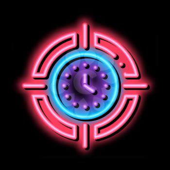 Target Clock Time neon light sign vector. Glowing bright icon Target Clock Time isometric sign. transparent symbol illustration