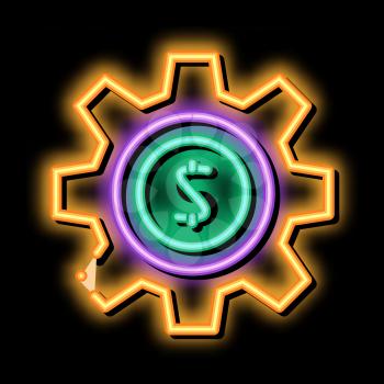 Gear Dollar Coin neon light sign vector. Glowing bright icon Gear Dollar Coin isometric sign. transparent symbol illustration