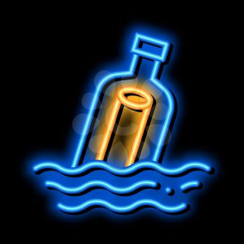 Message In Bottle neon light sign vector. Glowing bright icon Message In Bottle isometric sign. transparent symbol illustration