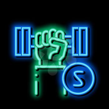 Hand Dumbbell neon light sign vector. Glowing bright icon Hand Dumbbell isometric sign. transparent symbol illustration