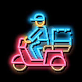 Courier Delivery on Motorcycle neon light sign vector. Glowing bright icon Courier Delivery on Motorcycle sign. transparent symbol illustration