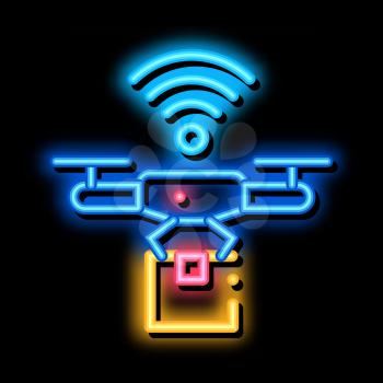 Flying Drone neon light sign vector. Glowing bright icon Flying Drone sign. transparent symbol illustration