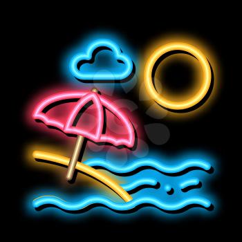 Beach with Umbrellas neon light sign vector. Glowing bright icon Beach with Umbrellas sign. transparent symbol illustration