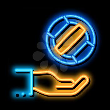 Ball Flies to Hand neon light sign vector. Glowing bright icon Ball Flies to Hand sign. transparent symbol illustration