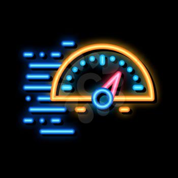 Speedometer neon light sign vector. Glowing bright icon Speedometer sign. transparent symbol illustration