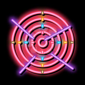 Archery Target With Arrows neon light sign vector. Glowing bright icon Tournament Or Competition Archery Activity Sportive Tools sign. transparent symbol illustration