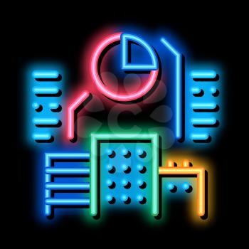 Real Estate Market Analysis neon light sign vector. Glowing bright icon Statistician Analytics Buildings And Apartments sign. transparent symbol illustration