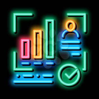 Good Working Employee Card neon light sign vector. Glowing bright icon Statistician Report Worker With Growth Graphic, Approved Mark sign. transparent symbol illustration