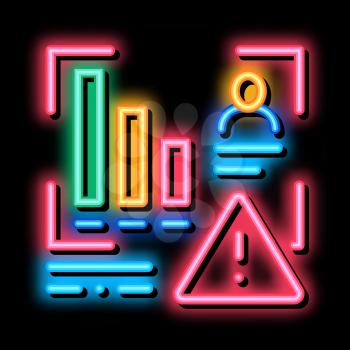 Bad Working Employee Card neon light sign vector. Glowing bright icon Worker Report With Down Graphic, Exclamation Mark In Triangle sign. transparent symbol illustration