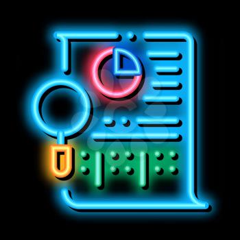Statistician File Research neon light sign vector. Glowing bright icon Statistician Document With Infographic And Magnifier Glass sign. transparent symbol illustration