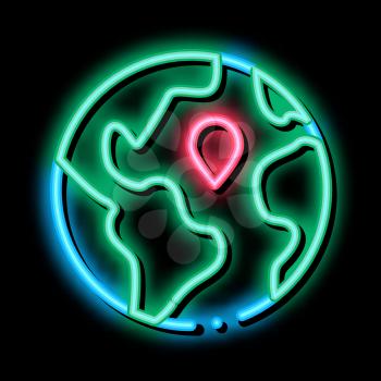 Earth Planet Topography neon light sign vector. Glowing bright icon Planet Globe, Sphere With Continents And Ocean, Geography Mockup sign. transparent symbol illustration