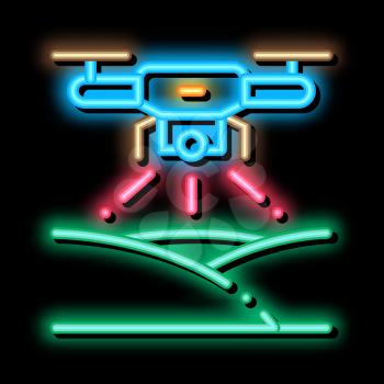 Drone Quadcopter Equipment neon light sign vector. Glowing bright icon Flying Drone With Video Camera For Research sign. transparent symbol illustration