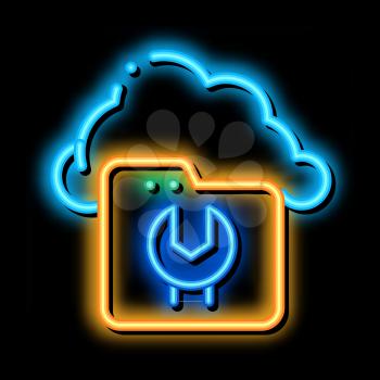 Fix Cloud Folder neon light sign vector. Glowing bright icon Fix Cloud Folder sign. transparent symbol illustration