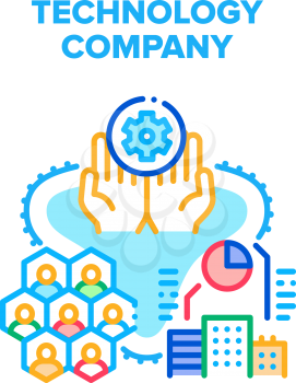 Technology Business Company Vector Icon Concept. Technology For Online Communication With Colleagues And Partner, Analyzing Trade Market And Financial Profit. Working Process Color Illustration