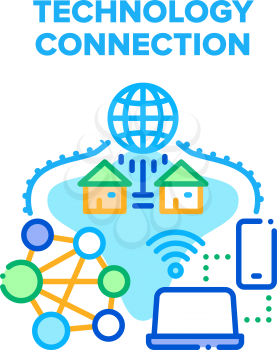 Technology Connection Vector Icon Concept. Wifi Wireless Internet Network Connect Mobile Phone And Computer Laptop, House Global Technology Connection Electronic Equipment Color Illustration