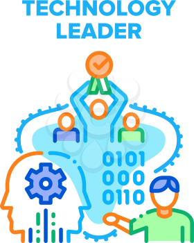 Technology Leader Vector Icon Concept. Technology Leader For Developing And Managing Company, Manager Developer Create Software And Artificial Intelligence System Color Illustration