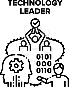 Technology Leader Vector Icon Concept. Technology Leader For Developing And Managing Company, Manager Developer Create Software And Artificial Intelligence System Black Illustration