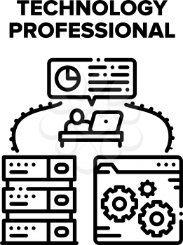 Technology Professional Tool Vector Icon Concept. Technology Professional Server And Developing Software Working Process. Programmer Coding Application For Digital Gadget Black Illustration