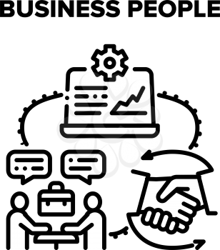 Business People Vector Icon Concept. Business People Meeting For Discussion Partnership And Terms Of Deal, Signing Agreement Contract. Businessman Professional Occupation Black Illustration