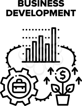 Business Development Vector Icon Concept. Business Development And Planning Strategy Process, Growth Financial Wealth And Researching Infographic. Developing Working Mechanism Black Illustration