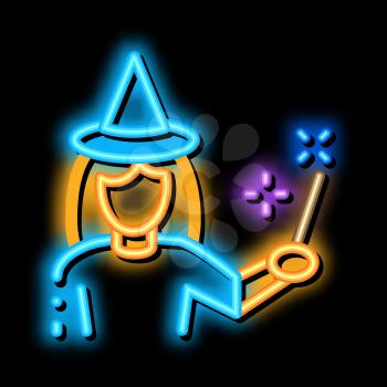 Wizard Woman neon light sign vector. Glowing bright icon Wizard Woman sign. transparent symbol illustration