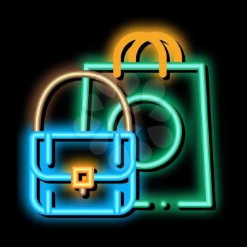 Bag Fashion Style neon light sign vector. Glowing bright icon Bag Fashion Style sign. transparent symbol illustration