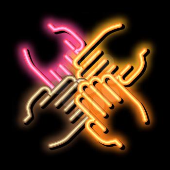 Group Handshake neon light sign vector. Glowing bright icon Group Handshake sign. transparent symbol illustration