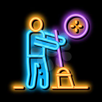 Human Sweeping neon light sign vector. Glowing bright icon Human Sweeping sign. transparent symbol illustration