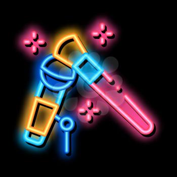 Microphone Check neon light sign vector. Glowing bright icon Microphone Check Sign. transparent symbol illustration