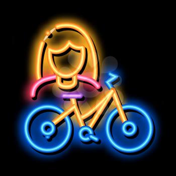 Bike for Women neon light sign vector. Glowing bright icon Bike for Women Sign. transparent symbol illustration