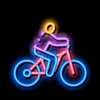 Man on Bicycle neon light sign vector. Glowing bright icon Man on Bicycle Sign. transparent symbol illustration
