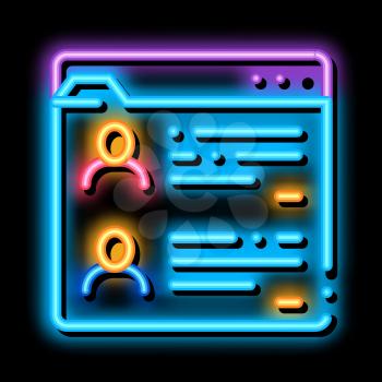 personal files of people neon light sign vector. Glowing bright icon personal files of people sign. transparent symbol illustration
