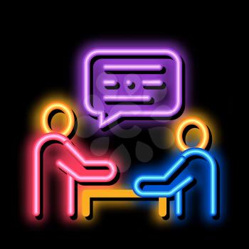 dialogue of two people neon light sign vector. Glowing bright icon dialogue of two people sign. transparent symbol illustration
